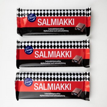 B-Ware (Bruch) 3 x FAZER Salmiakki 100 Gramm, Milchschokolade mit Salzlakritzfüllung