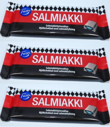 B-Ware (Bruch) 3 x FAZER Salmiakki 100 Gramm, Milchschokolade mit Salzlakritzfüllung