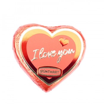 rotes Pralinenherz, mit Schriftzug "I love you"