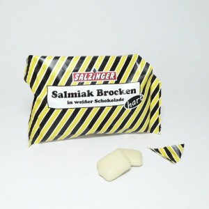 Salzinger Salmiak-Brocken in weißer Schokolade, hart, 100 Gramm