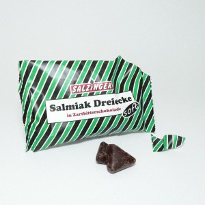 Salzinger Salmiak-Dreiecke in Zartbitterschokolade, soft, 100 Gramm