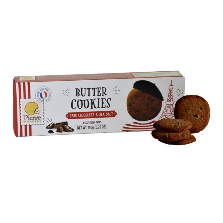 French Butter Cookies with chocolat noir & sel marin