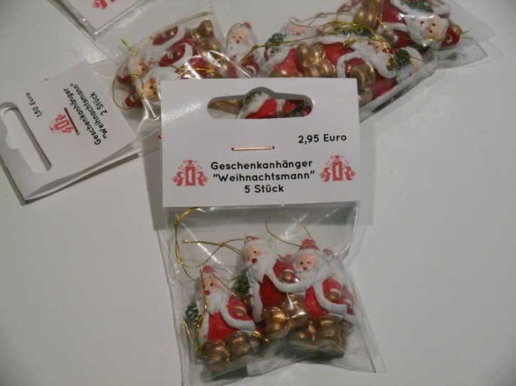 Weihnachtsmann-Geschenkanhänger - 3,5 cm - 5er Set