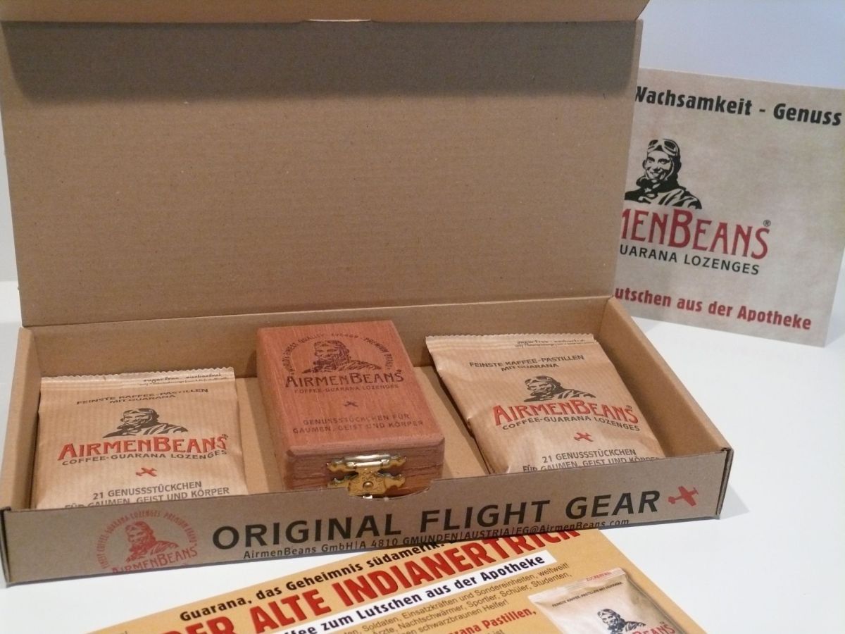 AirmenBeans Flightgear mit Holzkisterl+2 Pckg.Pastillen