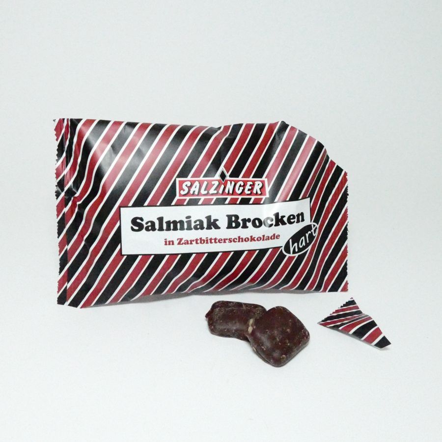 Salzinger Salmiak-Brocken in Zartbitterschokolade, hart, 100 Gramm